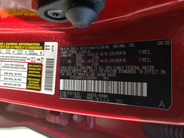 Photo 10 from auction – 2020 TOYOTA HIGHLANDER with VIN 5TDZARAH1LS502840