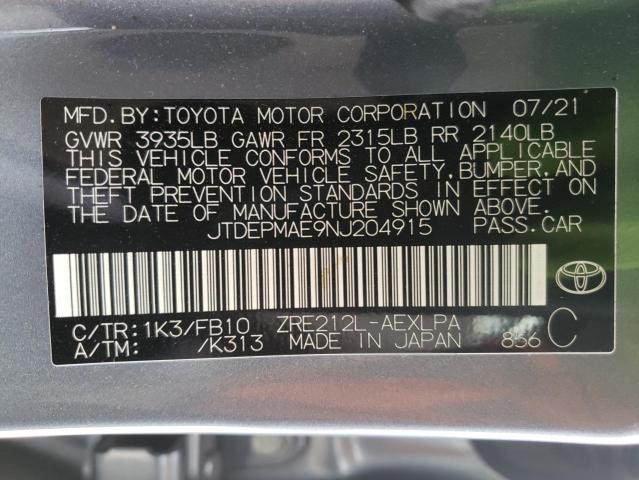 Photo 10 from auction – 2022 TOYOTA COROLLA LE with VIN JTDEPMAE9NJ204915