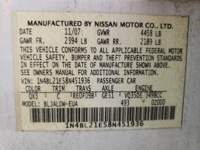 Photo 10 from auction – 2008 NISSAN ALTIMA 3.5 with VIN 1N4BL21E58N451936