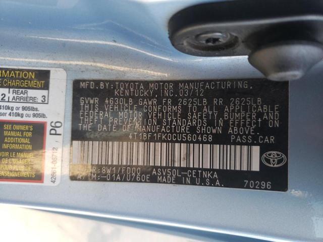 Photo 10 from auction – 2012 TOYOTA CAMRY BASE with VIN 4T1BF1FK0CU560468