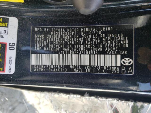 Photo 10 from auction – 2018 TOYOTA COROLLA L with VIN 5YFBURHE4JP794915