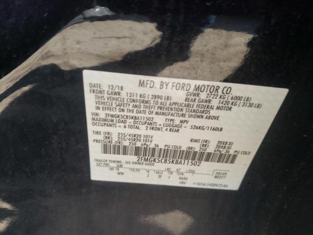 Photo 10 from auction – 2019 FORD FLEX SEL with VIN 2FMGK5C85KBA11502