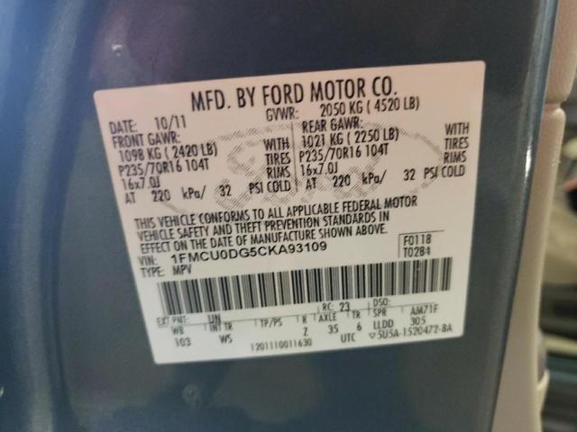 Photo 10 from auction – 2012 FORD ESCAPE XLT with VIN 1FMCU0DG5CKA93109