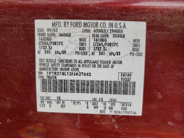 صورة رقم 10 من المزاد - 2003 FORD F150 مع VIN 1FTRX18L13NA27643