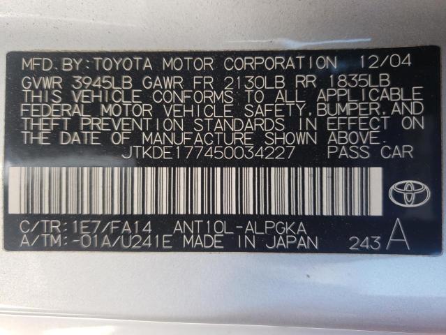 Photo 10 from auction – 2005 TOYOTA SCION TC with VIN JTKDE177450034227