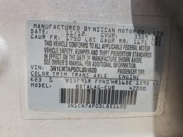 Photo 10 from auction – 2013 NISSAN VERSA S with VIN 3N1CN7AP0DL851620