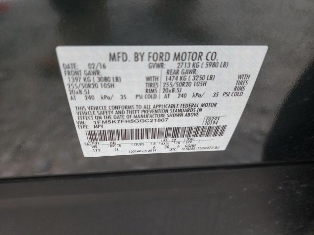 Photo 10 from auction – 2016 FORD EXPLORER L with VIN 1FM5K7FH5GGC21807