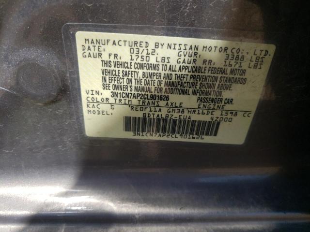 Photo 10 from auction – 2012 NISSAN VERSA S with VIN 3N1CN7AP2CL901626