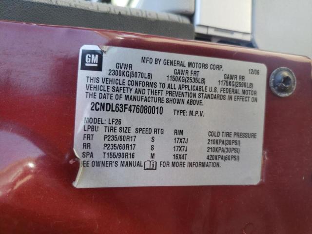 Photo 10 from auction – 2007 CHEVROLET EQUINOX LT with VIN 2CNDL63F476080010