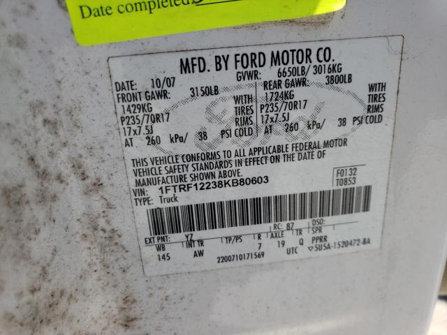 Photo 10 from auction – 2008 FORD F150 with VIN 1FTRF12238KB80603