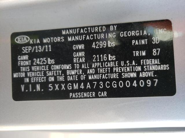 Photo 10 from auction – 2012 KIA OPTIMA LX with VIN 5XXGM4A73CG004097