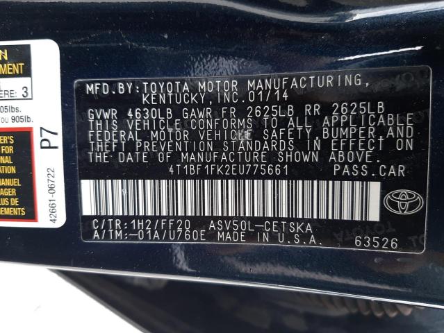 Photo 10 from auction – 2014 TOYOTA CAMRY L with VIN 4T1BF1FK2EU775661