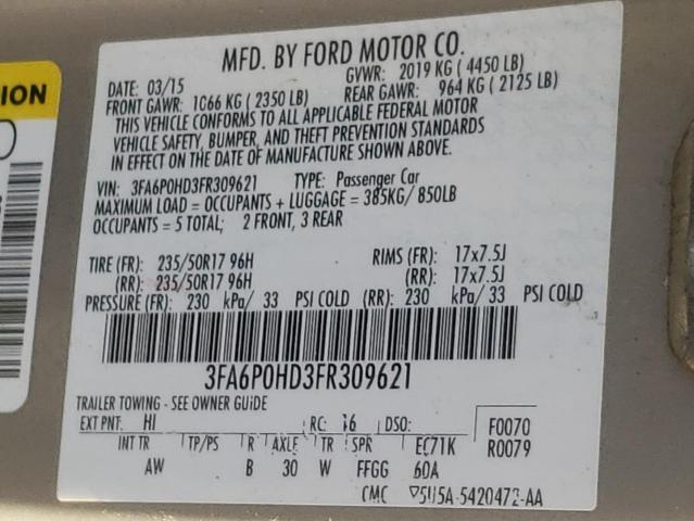 Photo 10 from auction – 2015 FORD FUSION SE with VIN 3FA6P0HD3FR309621