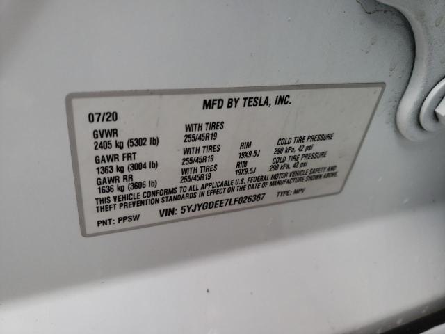 Photo 10 from auction – 2020 TESLA MODEL Y with VIN 5YJYGDEE7LF026367