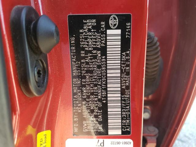 Photo 10 from auction – 2012 TOYOTA CAMRY BASE with VIN 4T1BF1FK9CU585594