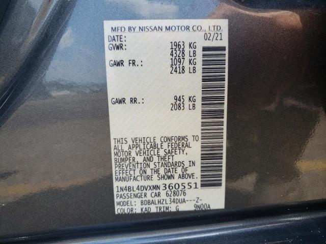 Photo 10 from auction – 2021 NISSAN ALTIMA SV with VIN 1N4BL4DVXMN360551