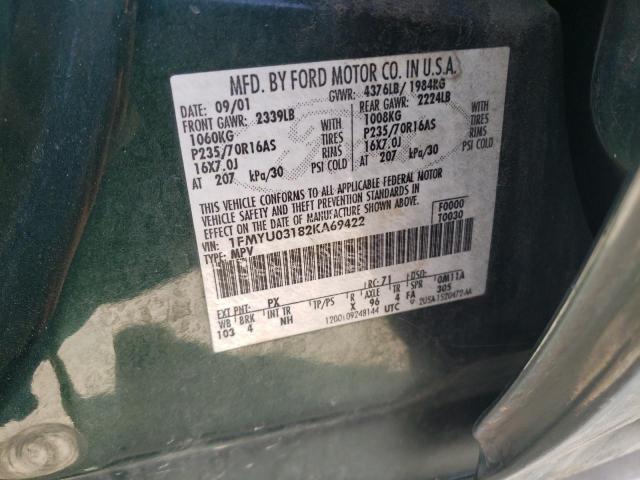 Photo 10 from auction – 2002 FORD ESCAPE XLT with VIN 1FMYU03182KA69422