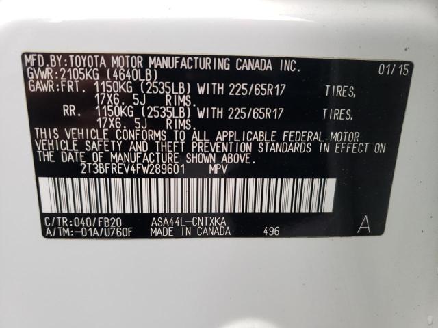 Photo 10 from auction – 2015 TOYOTA RAV4 LE with VIN 2T3BFREV4FW289601