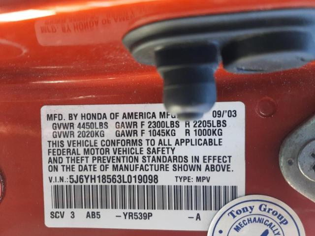 Photo 10 from auction – 2003 HONDA ELEMENT EX with VIN 5J6YH18563L019098