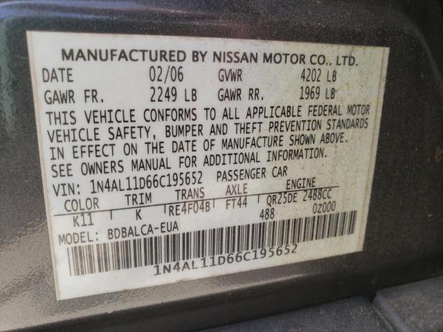 Photo 10 from auction – 2006 NISSAN ALTIMA S with VIN 1N4AL11D66C195652