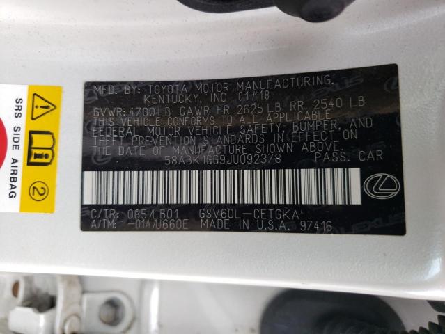 Photo 10 from auction – 2018 LEXUS ES 350 with VIN 58ABK1GG9JU092378