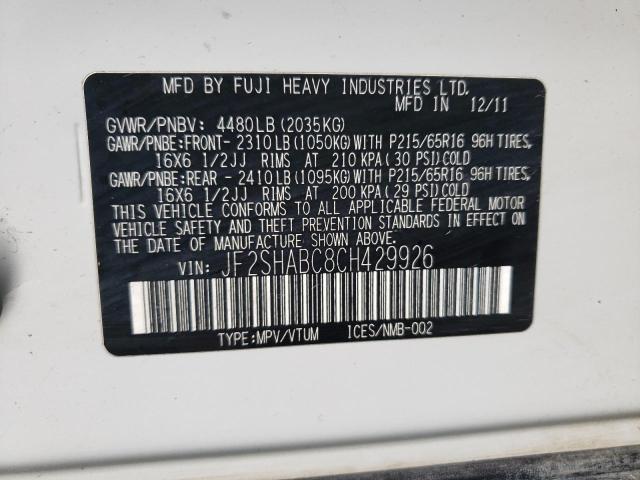 Photo 10 from auction – 2012 SUBARU FORESTER 2 with VIN JF2SHABC8CH429926