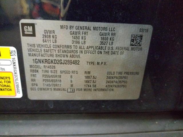 Photo 10 from auction – 2016 CHEVROLET TRAVERSE L with VIN 1GNKRGKD2GJ289482
