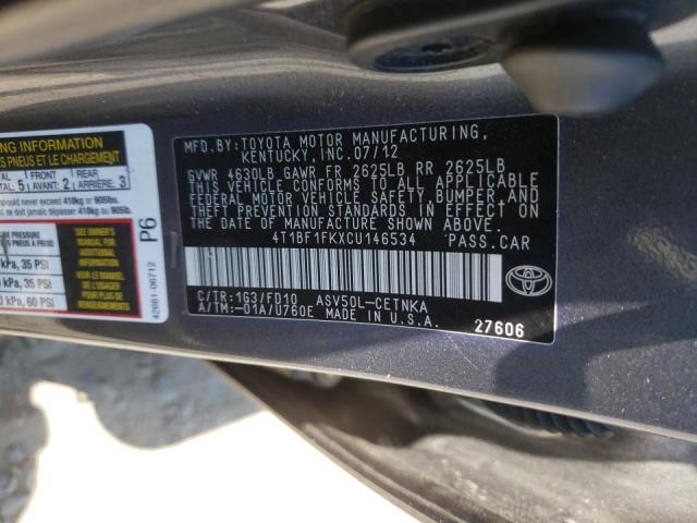 Photo 10 from auction – 2012 TOYOTA CAMRY BASE with VIN 4T1BF1FKXCU146534