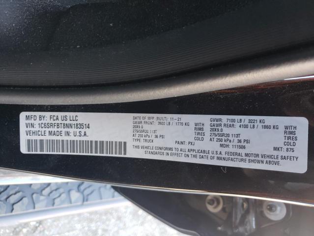 Photo 10 from auction – 2022 RAM 1500 BIG H with VIN 1C6SRFBT8NN183514
