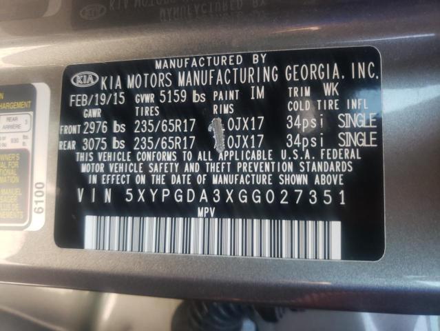 Photo 10 from auction – 2016 KIA SORENTO LX with VIN 5XYPGDA3XGG027351