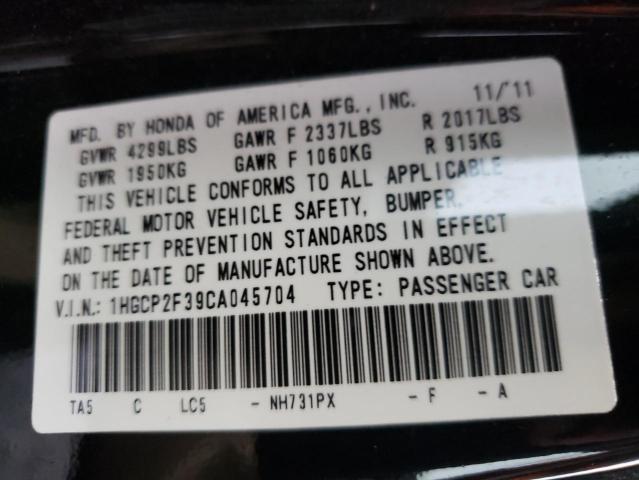 Photo 10 from auction – 2012 HONDA ACCORD LX with VIN 1HGCP2F39CA045704