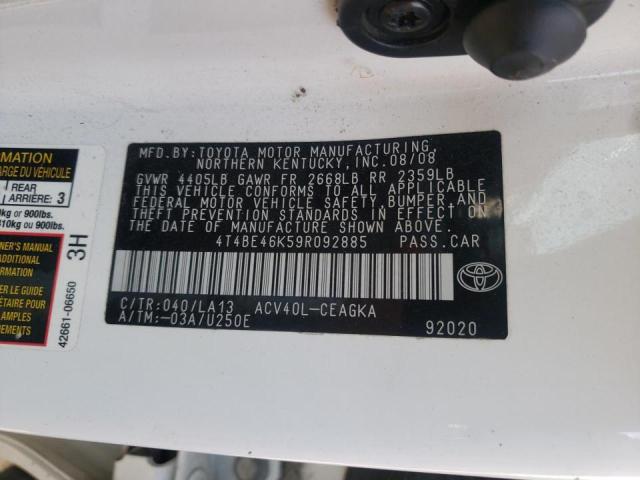 Photo 10 from auction – 2009 TOYOTA CAMRY BASE with VIN 4T4BE46K59R092885
