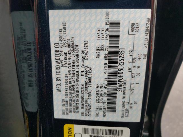 Photo 10 from auction – 2020 FORD FUSION SE with VIN 3FA6P0HD5LR252351
