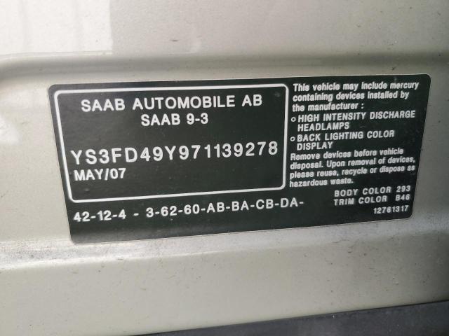 Photo 10 from auction – 2007 SAAB 9-3 2.0T with VIN YS3FD49Y971139278