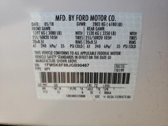 Photo 10 from auction – 2018 FORD EXPLORER L with VIN 1FM5K8F88JGB90467