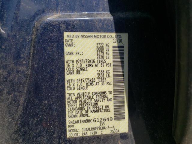 Photo 10 from auction – 2011 NISSAN PATHFINDER with VIN 5N1AR1NN9BC612649