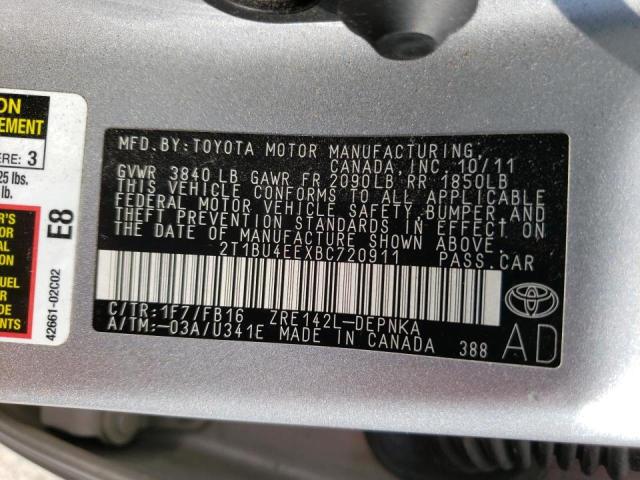 Photo 10 from auction – 2011 TOYOTA COROLLA BA with VIN 2T1BU4EEXBC720911