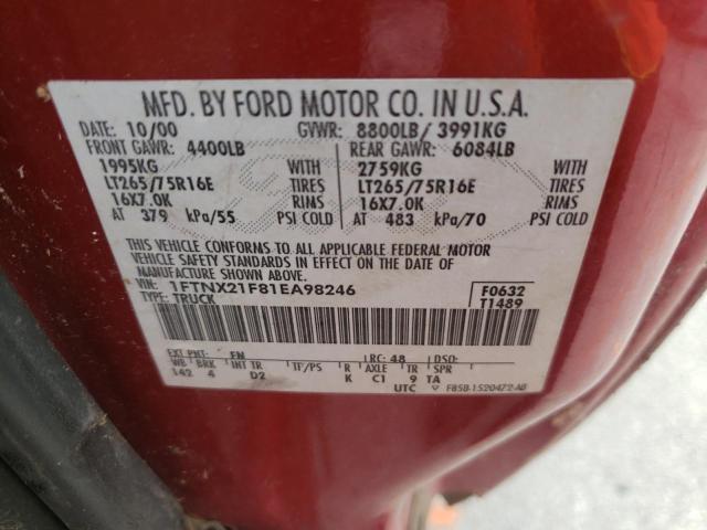 Photo 10 from auction – 2001 FORD F250 SUPER with VIN 1FTNX21F81EA98246
