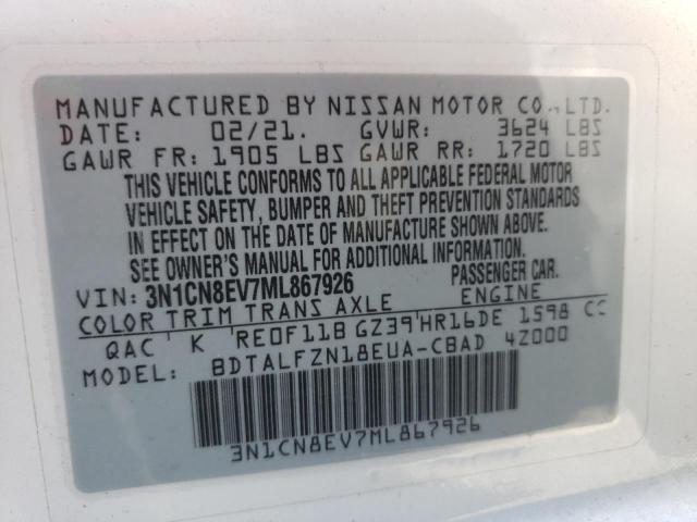 Photo 10 from auction – 2021 NISSAN VERSA SV with VIN 3N1CN8EV7ML867926