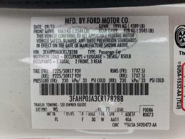 Photo 10 from auction – 2012 FORD FUSION SEL with VIN 3FAHP0JA3CR178288