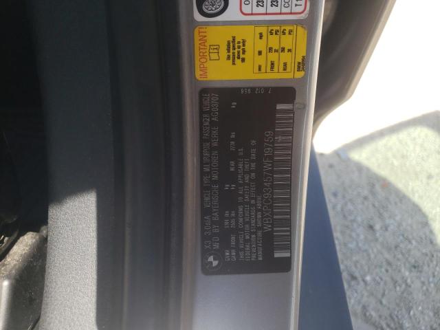 Photo 10 from auction – 2007 BMW X3 3.0SI with VIN WBXPC93457WF19759