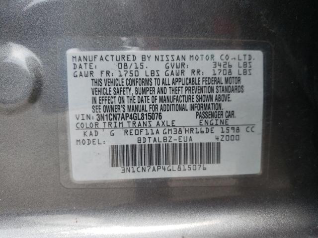 Photo 10 from auction – 2016 NISSAN VERSA S with VIN 3N1CN7AP4GL815076