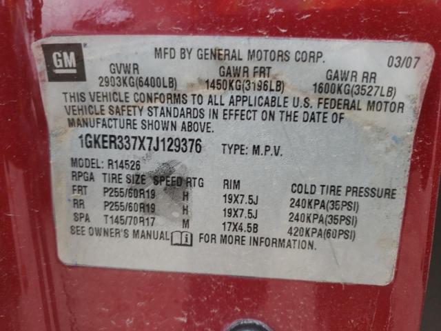 Photo 10 from auction – 2007 GMC ACADIA SLT with VIN 1GKER337X7J129376