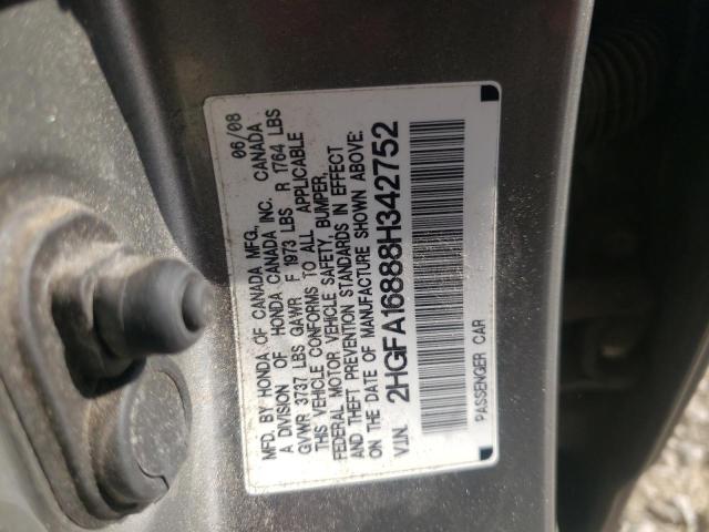 Photo 10 from auction – 2008 HONDA CIVIC EX with VIN 2HGFA16888H342752