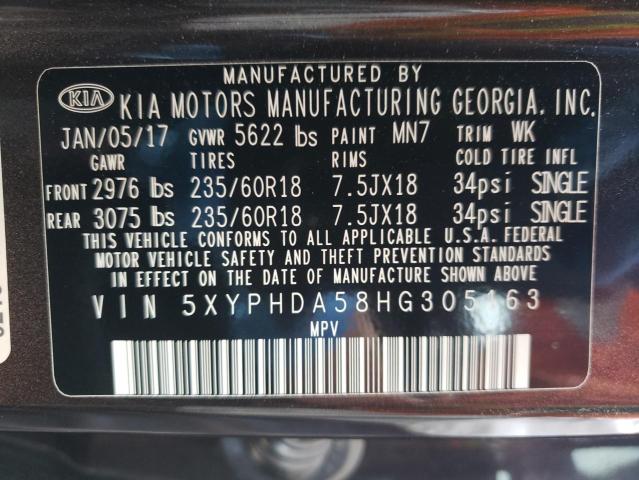 Photo 10 from auction – 2017 KIA SORENTO EX with VIN 5XYPHDA58HG305163