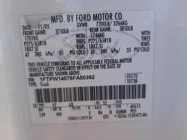 Photo 10 from auction – 2006 FORD F150 with VIN 1FTPW14576FA50392
