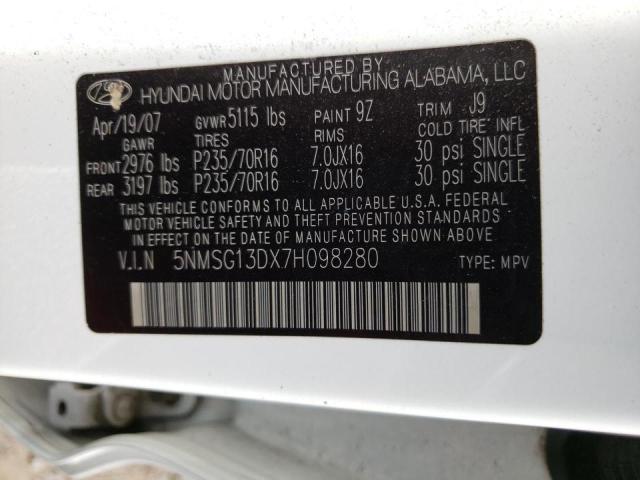 Photo 10 from auction – 2007 HYUNDAI SANTA FE G with VIN 5NMSG13DX7H098280