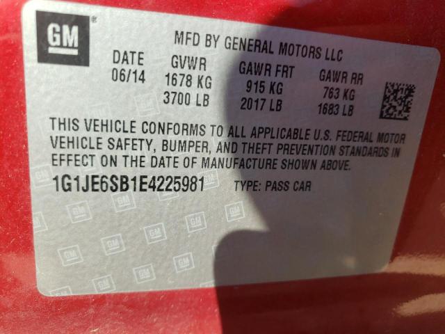 Photo 10 from auction – 2014 CHEVROLET SONIC LTZ with VIN 1G1JE6SB1E4225981