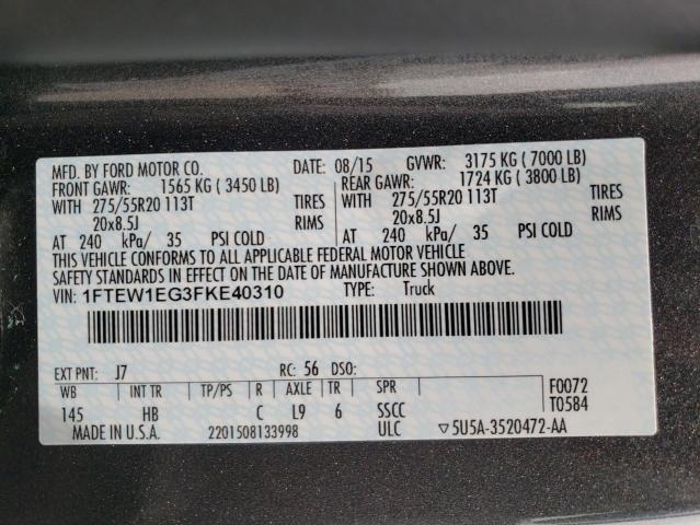 Photo 10 from auction – 2015 FORD F150 SUPER with VIN 1FTEW1EG3FKE40310