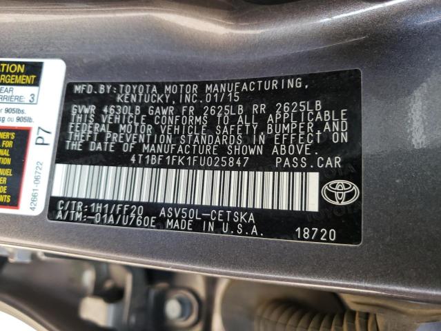 Photo 10 from auction – 2015 TOYOTA CAMRY LE with VIN 4T1BF1FK1FU025847